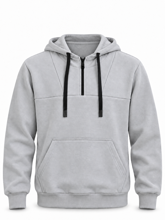 Half Zip Hoodie - Light Grey