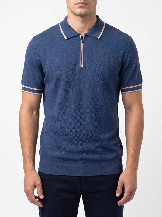 Monaco Zip Polo - Navy