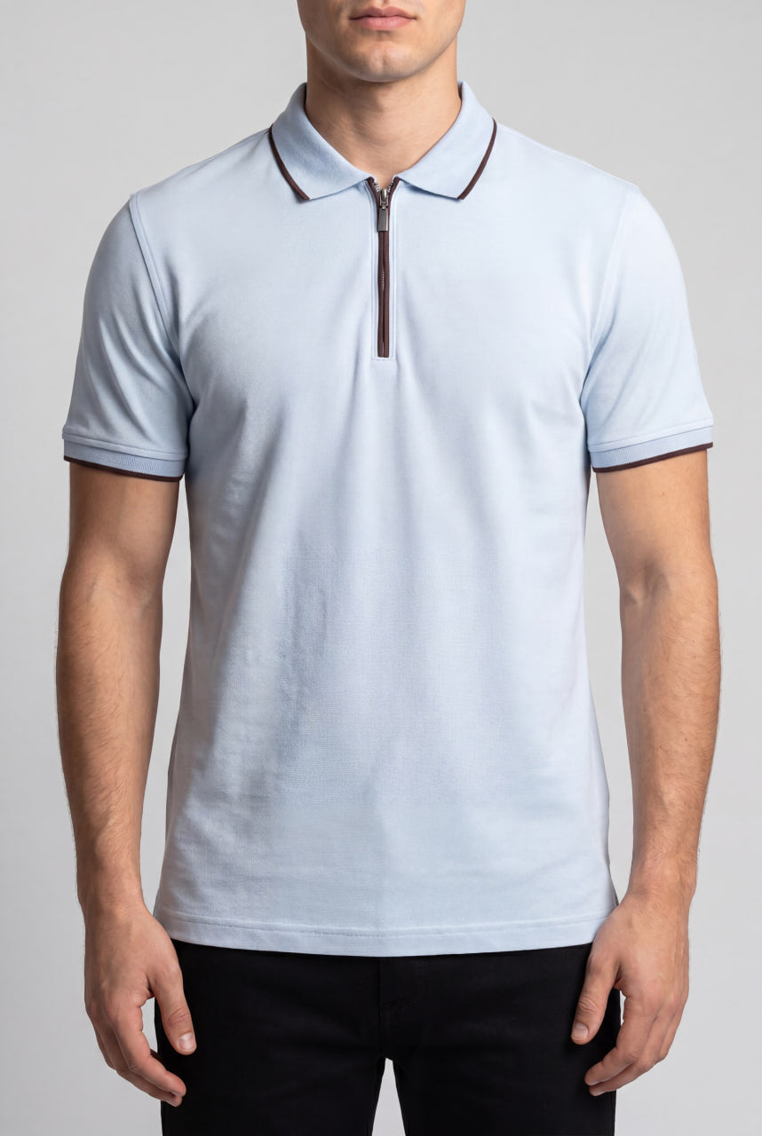 Prestige Zip Polo - Light Blue